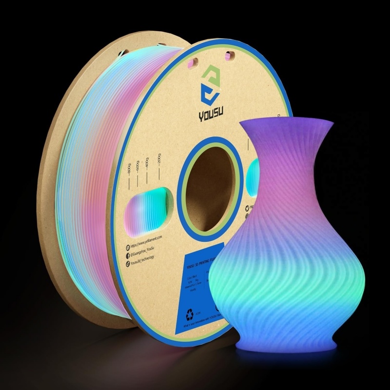 
                Luminous 3D Printer Filament Glow in Dark Rainbow 1.75mm PLA Filament 1kg
         
