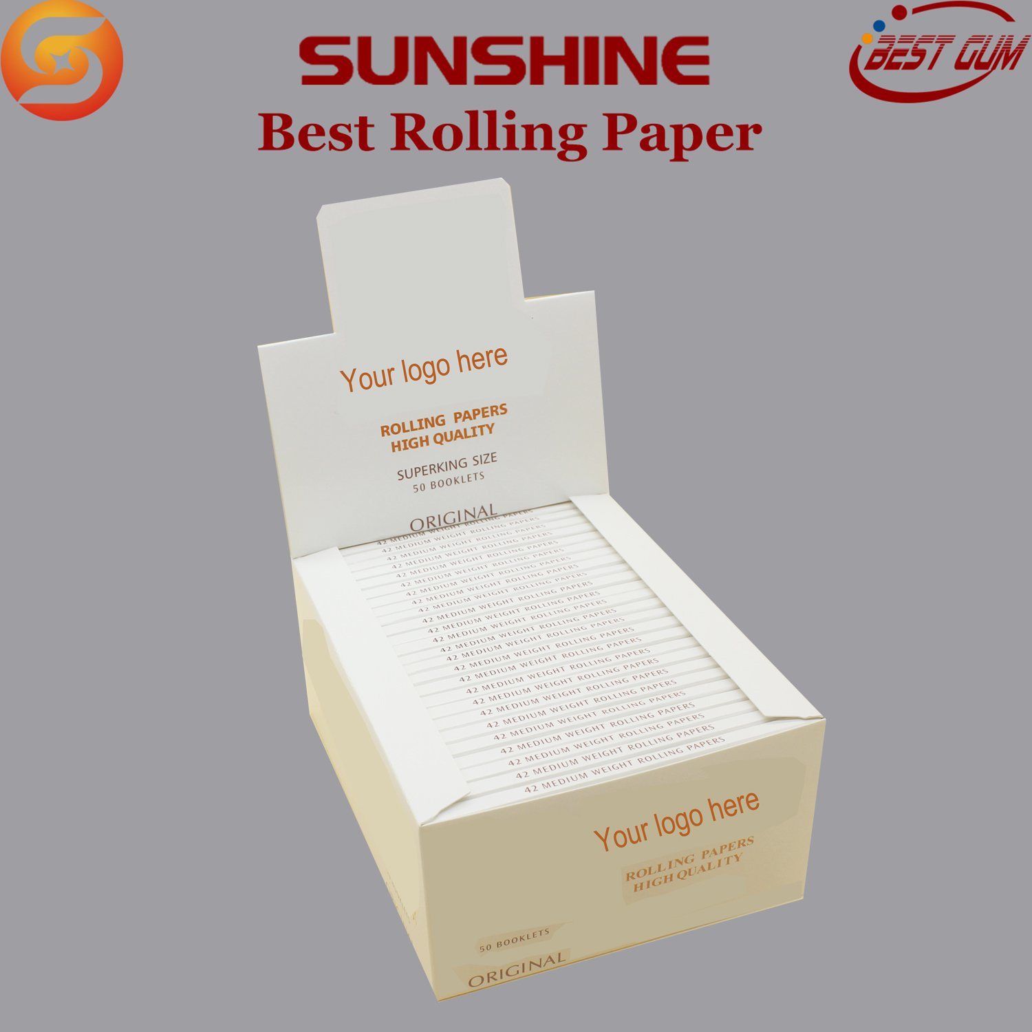 
                OEM Superking Size 20GSM Unbleached White Color Rolling Paper
            